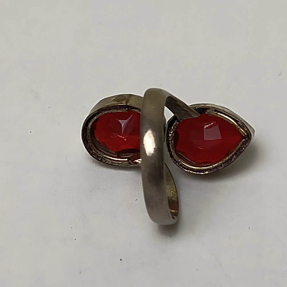 Handmade Artisan Gemstone Ring 7 Red Gem Two-Stone - Picture 6 of 7